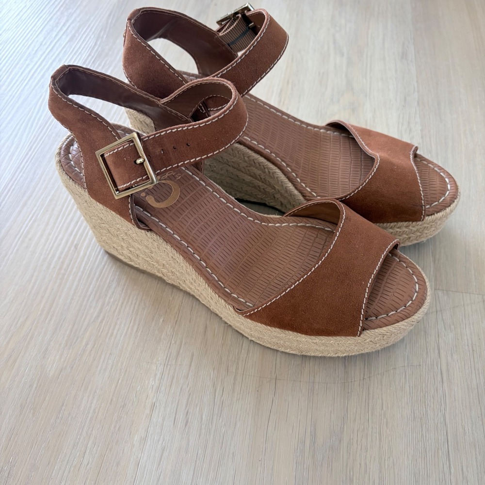 Circus by Sam Edelman Brown Suede Espadrille Wedge Sandals Platform strappy S 8